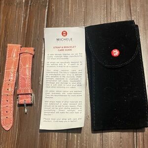 Michele Coral Leather Strap with Silver Buckle size 16